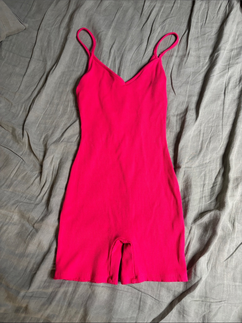 Love Tree Vibrant Hot Pink Ribbed Romper